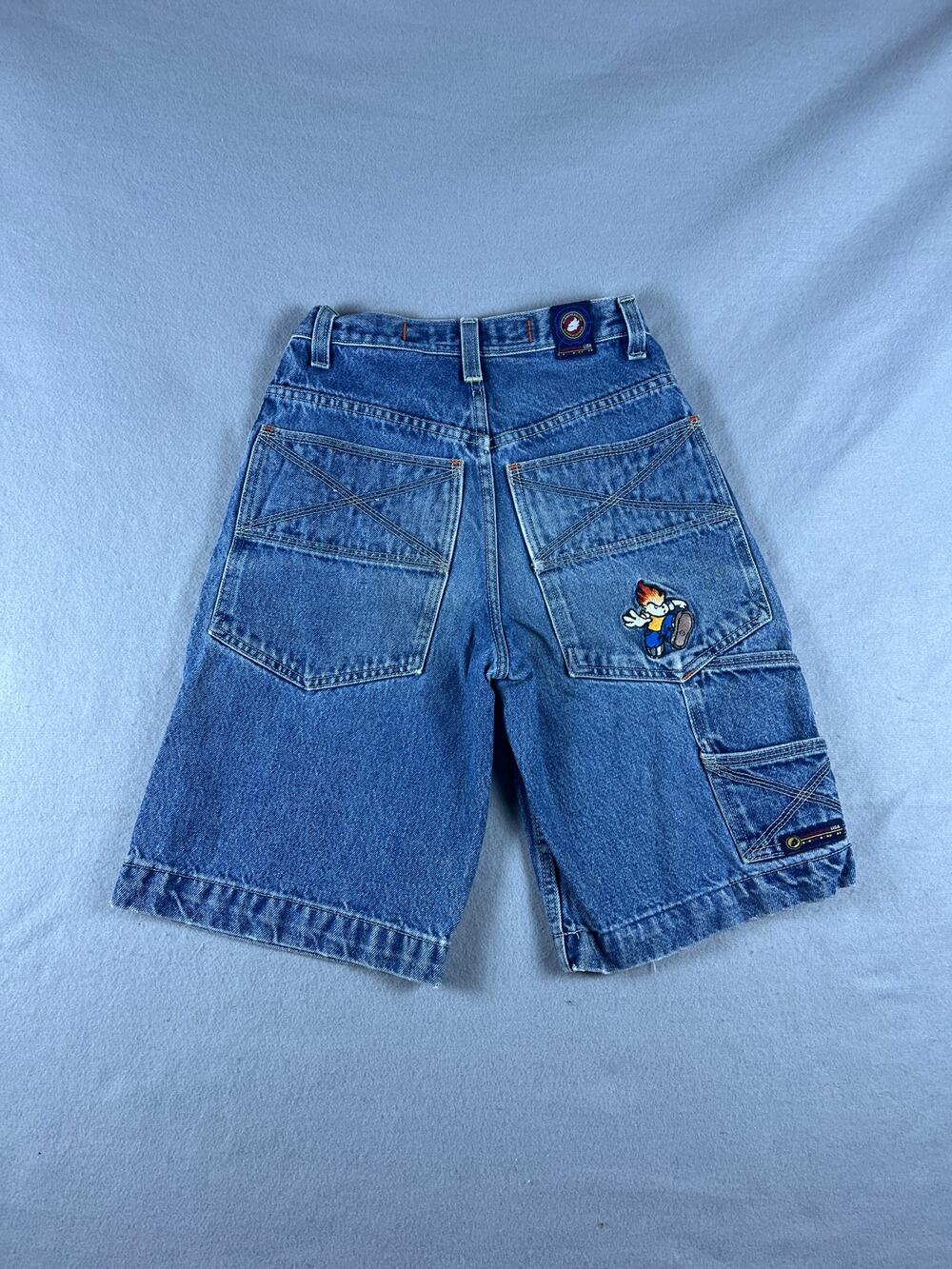 Vintage Flamehead USA Denim Shorts Boys 10 Blue Jean Y2K Graphic Embroidered 90s